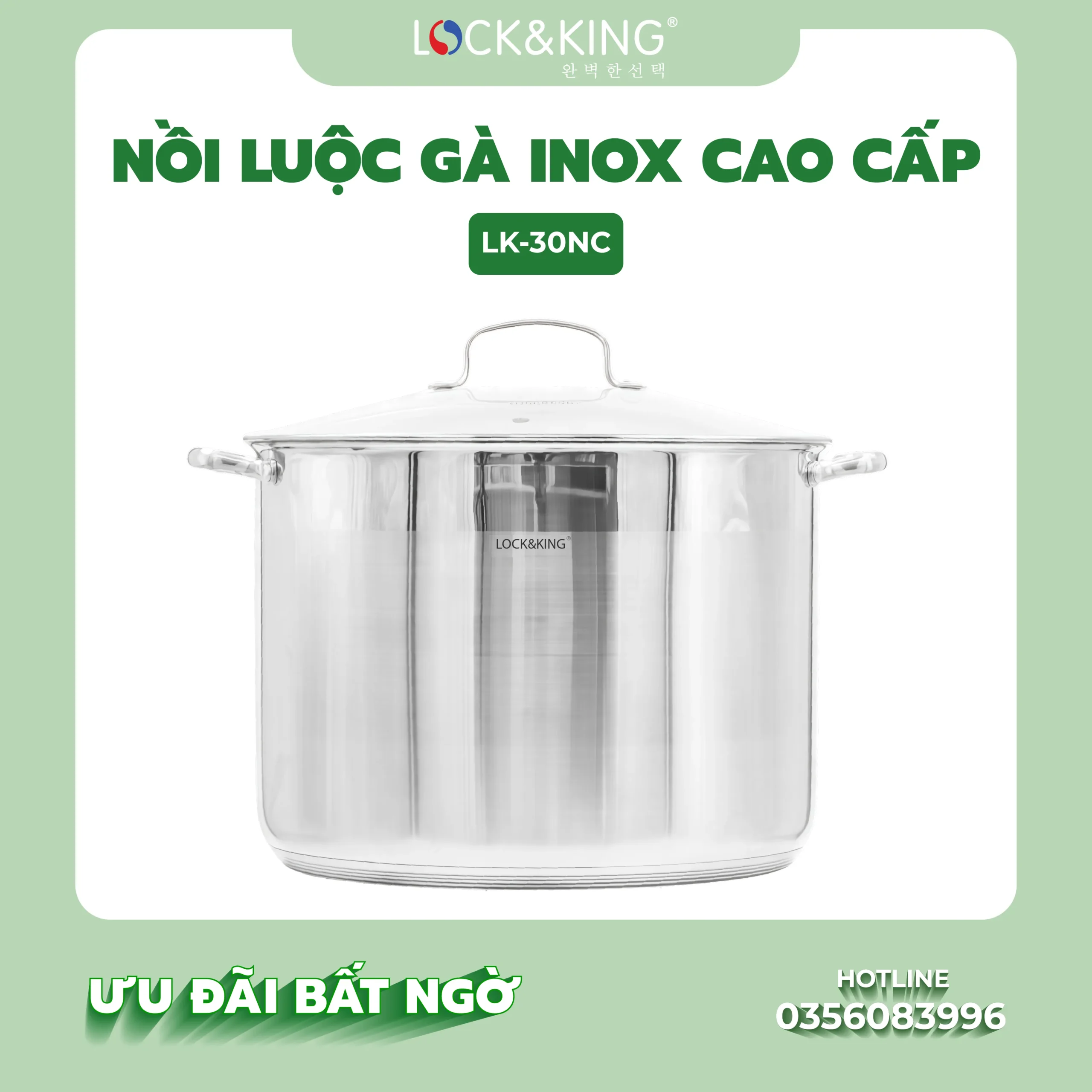 Nồi Luộc Gà Inox Cao Cấp Lock&King LK-30NC
