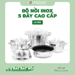 Bộ Nồi Inox 5 Đáy Cao Cấp Lock&King LK-358