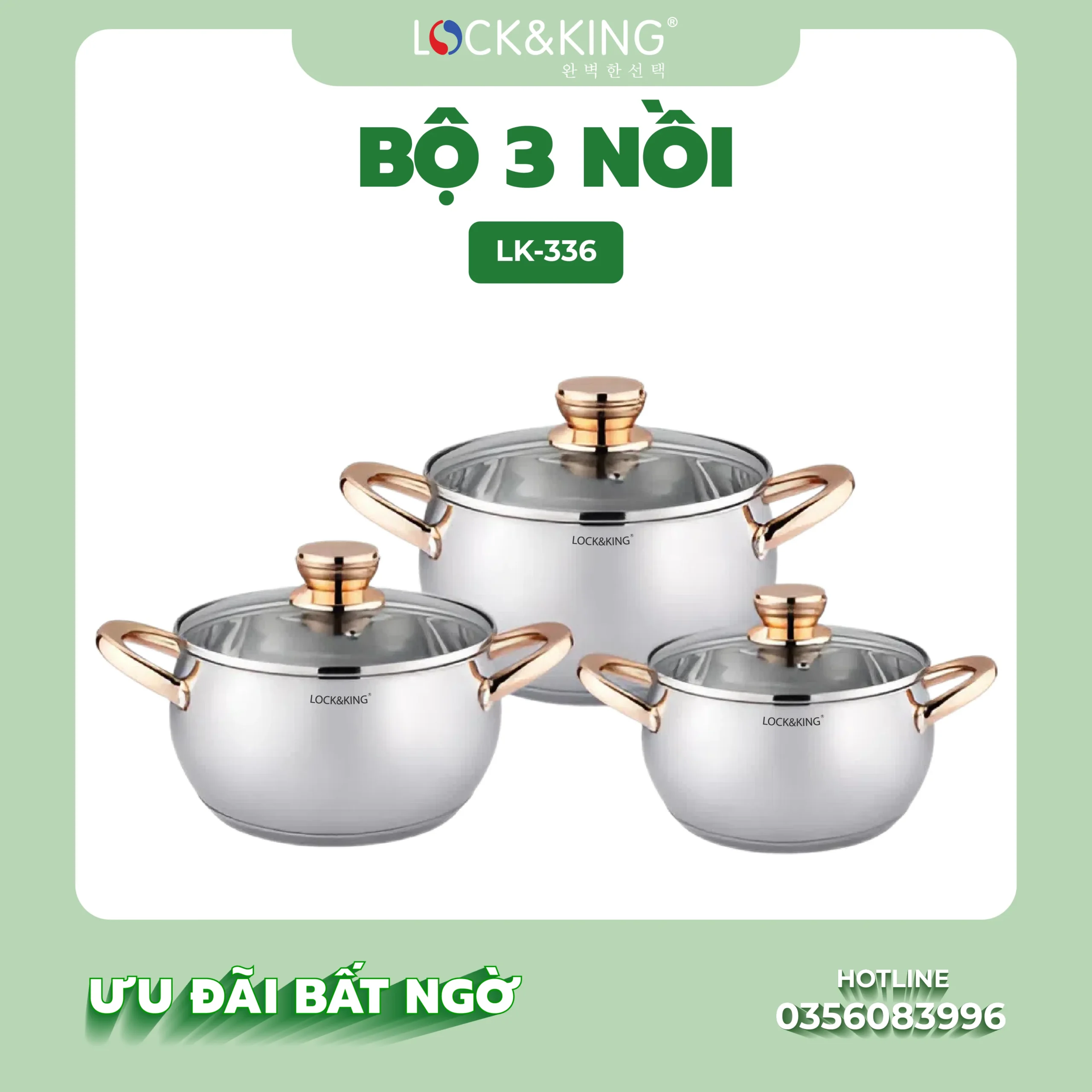 Bộ Nồi Inox 5 đáy Cao Cấp Lock&King LK-336