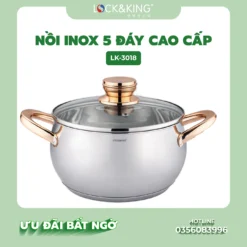 Nồi Inox 5 Đáy Cao Cấp Lock&King LK-3018