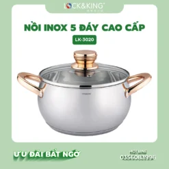 Nồi Inox 5 Đáy Cao Cấp Lock&King LK-3020