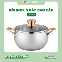 Nồi Inox 5 Đáy Cao Cấp Lock&King LK-3024