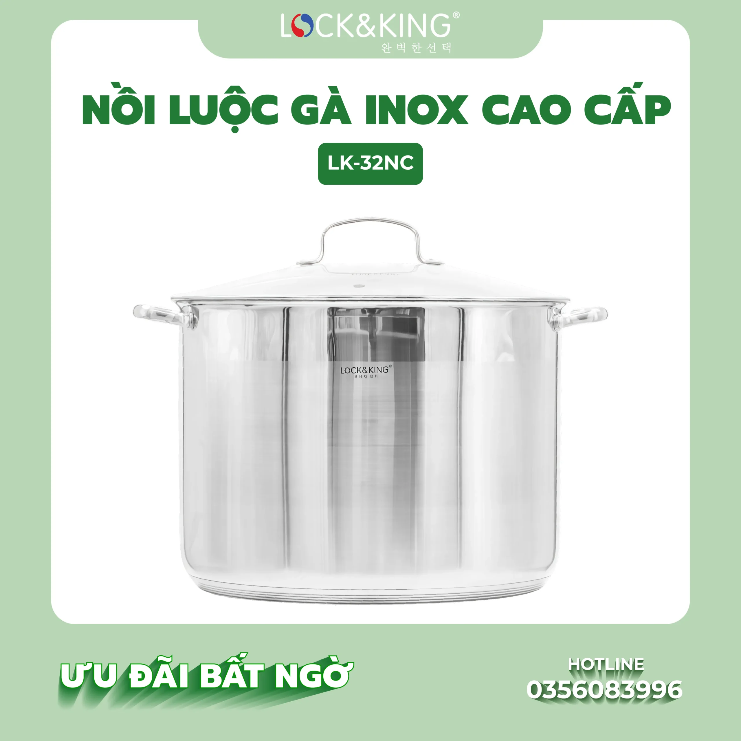 Nồi Luộc Gà Inox Cao Cấp Lock&King LK-32NC