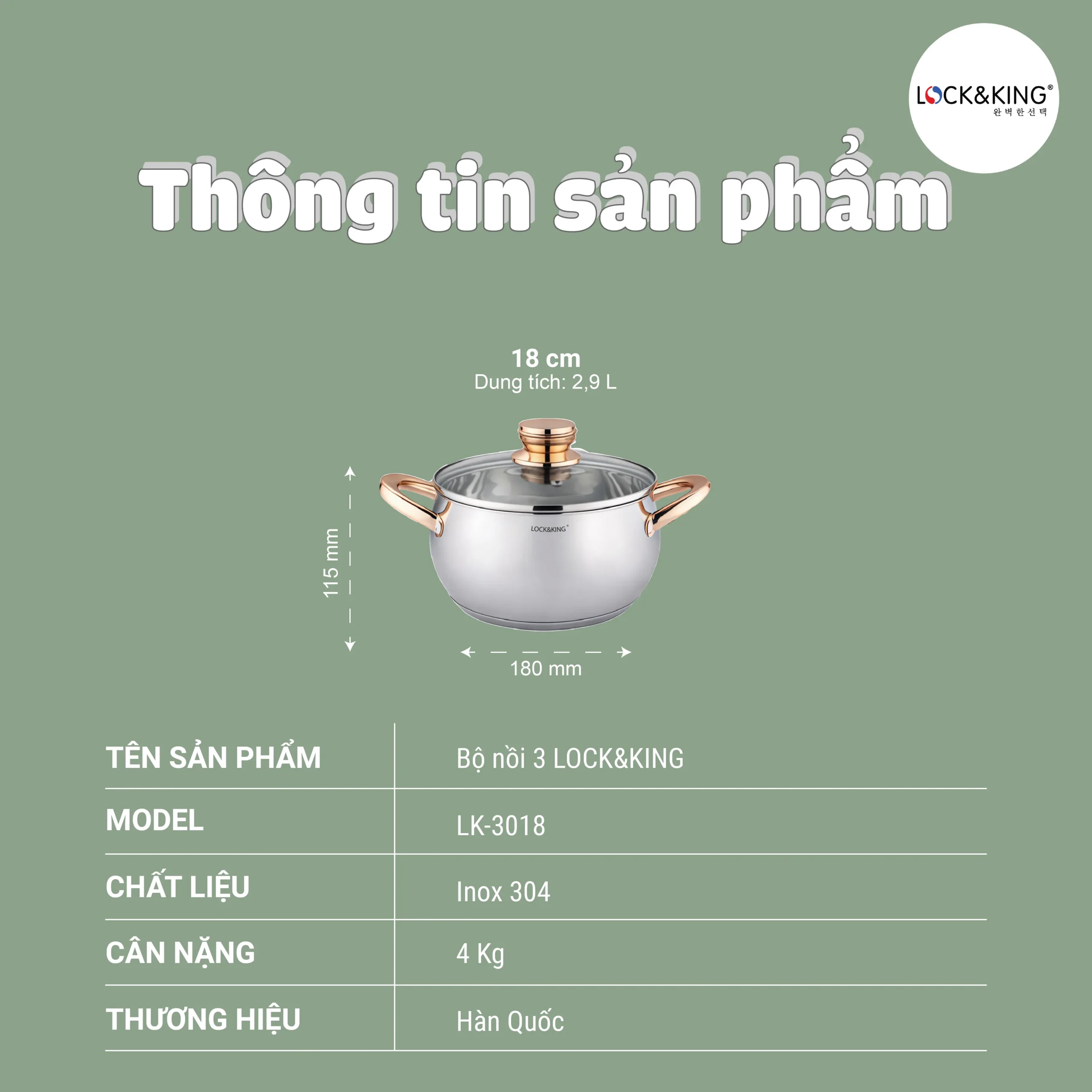 Nồi Inox 5 Đáy Cao Cấp Lock&King LK-3018 - Ảnh 2