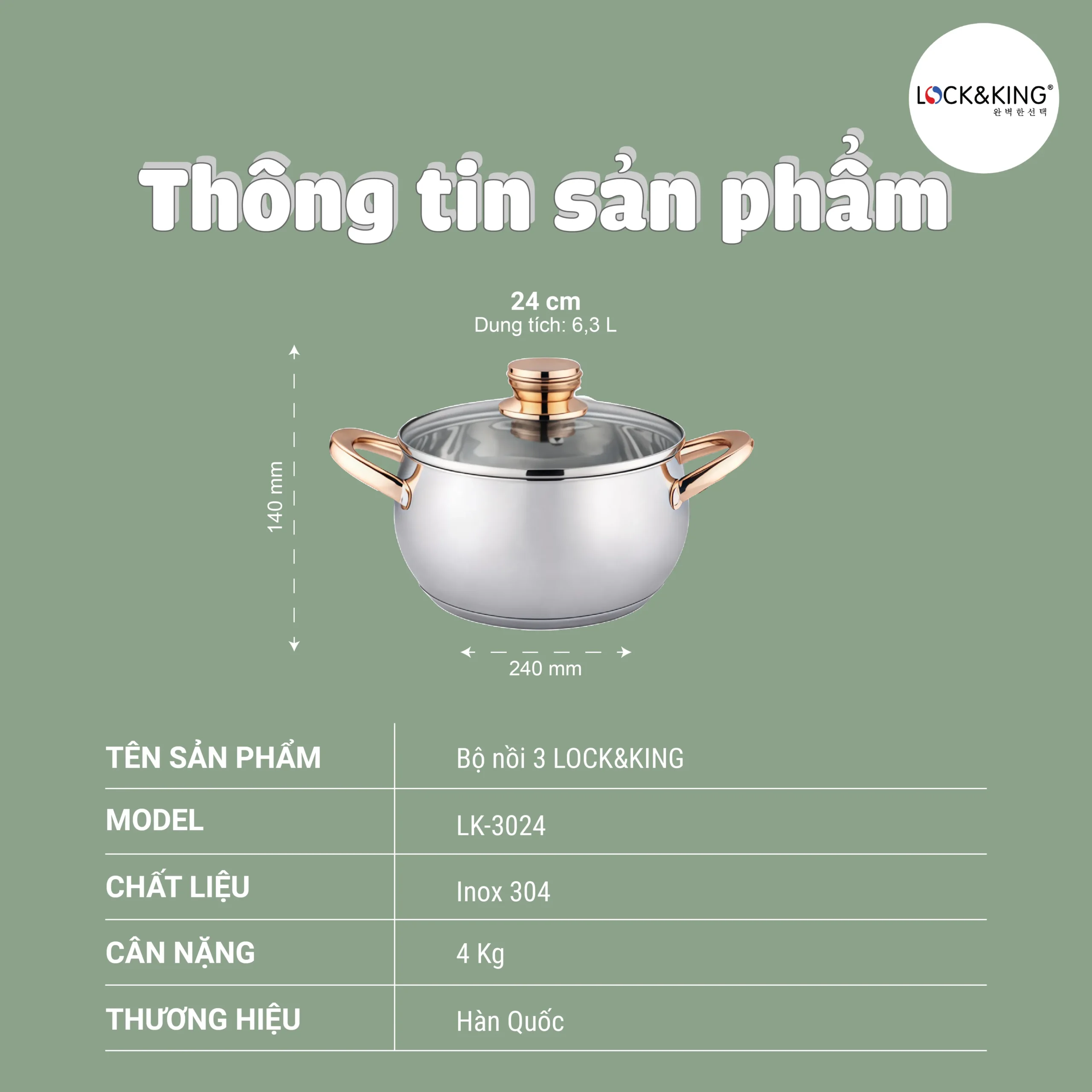 Nồi Inox 5 Đáy Cao Cấp Lock&King LK-3024 - Ảnh 7