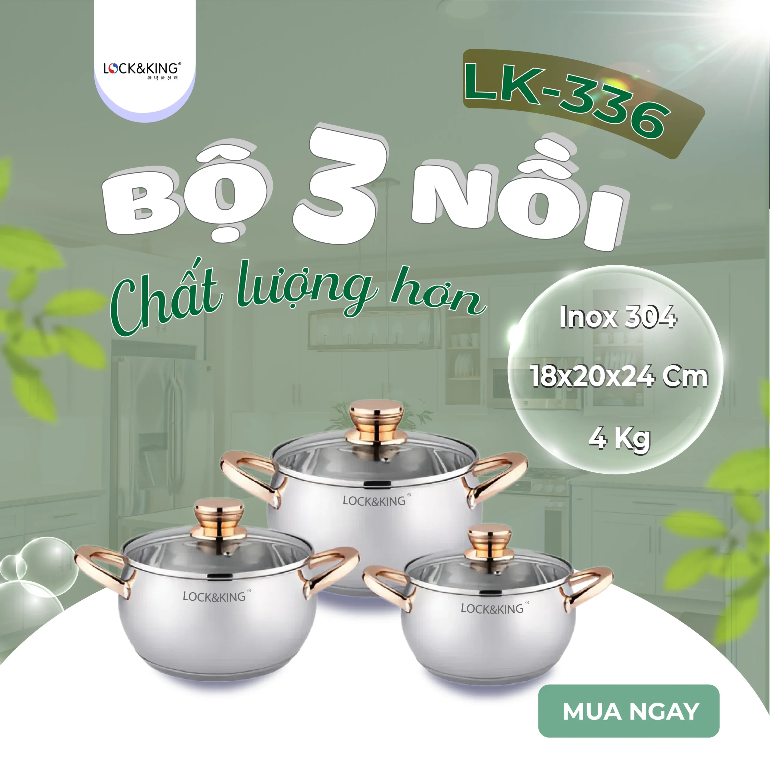 Bộ Nồi Inox 5 đáy Cao Cấp Lock&King LK-336 - Ảnh 2