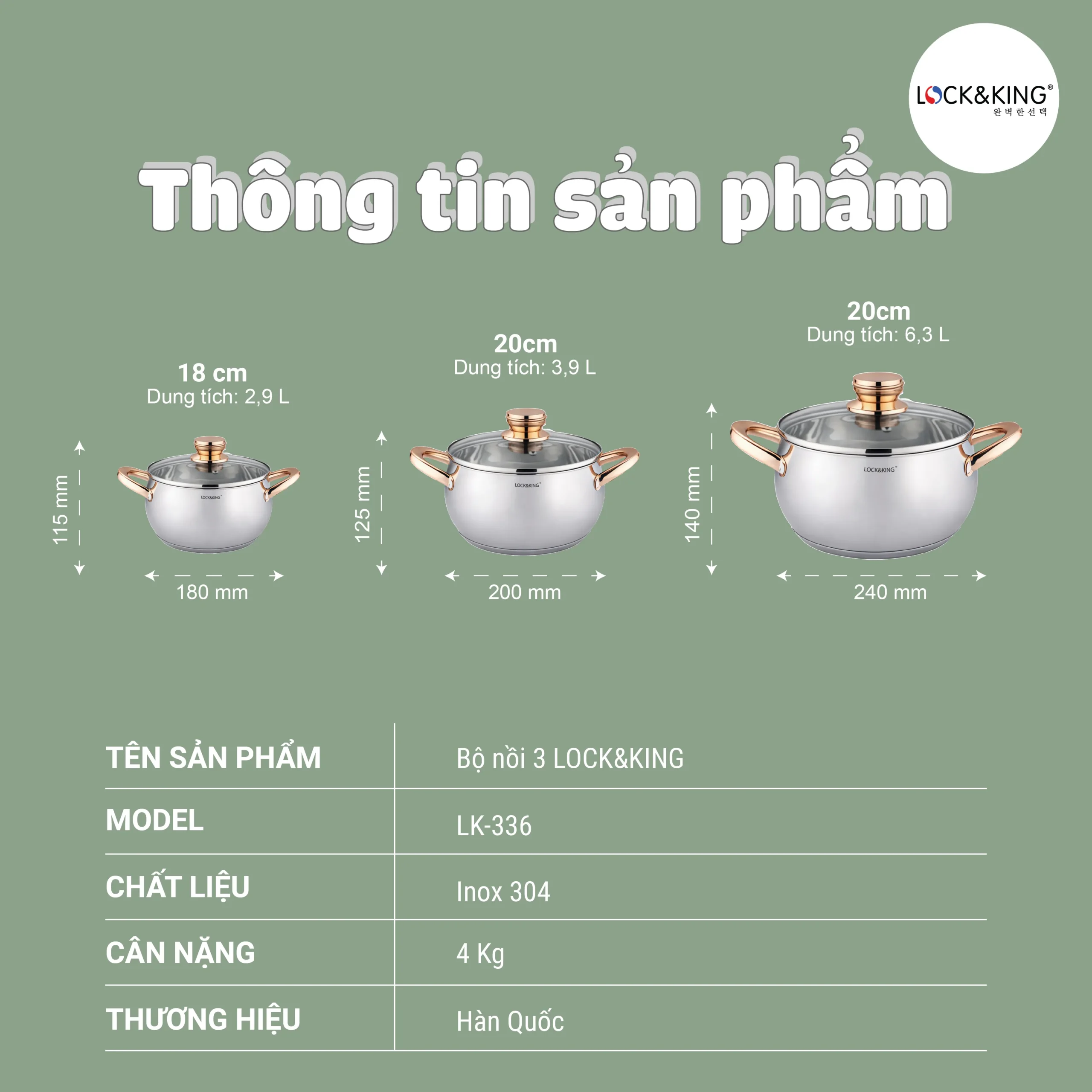 Bộ Nồi Inox 5 đáy Cao Cấp Lock&King LK-336 - Ảnh 7