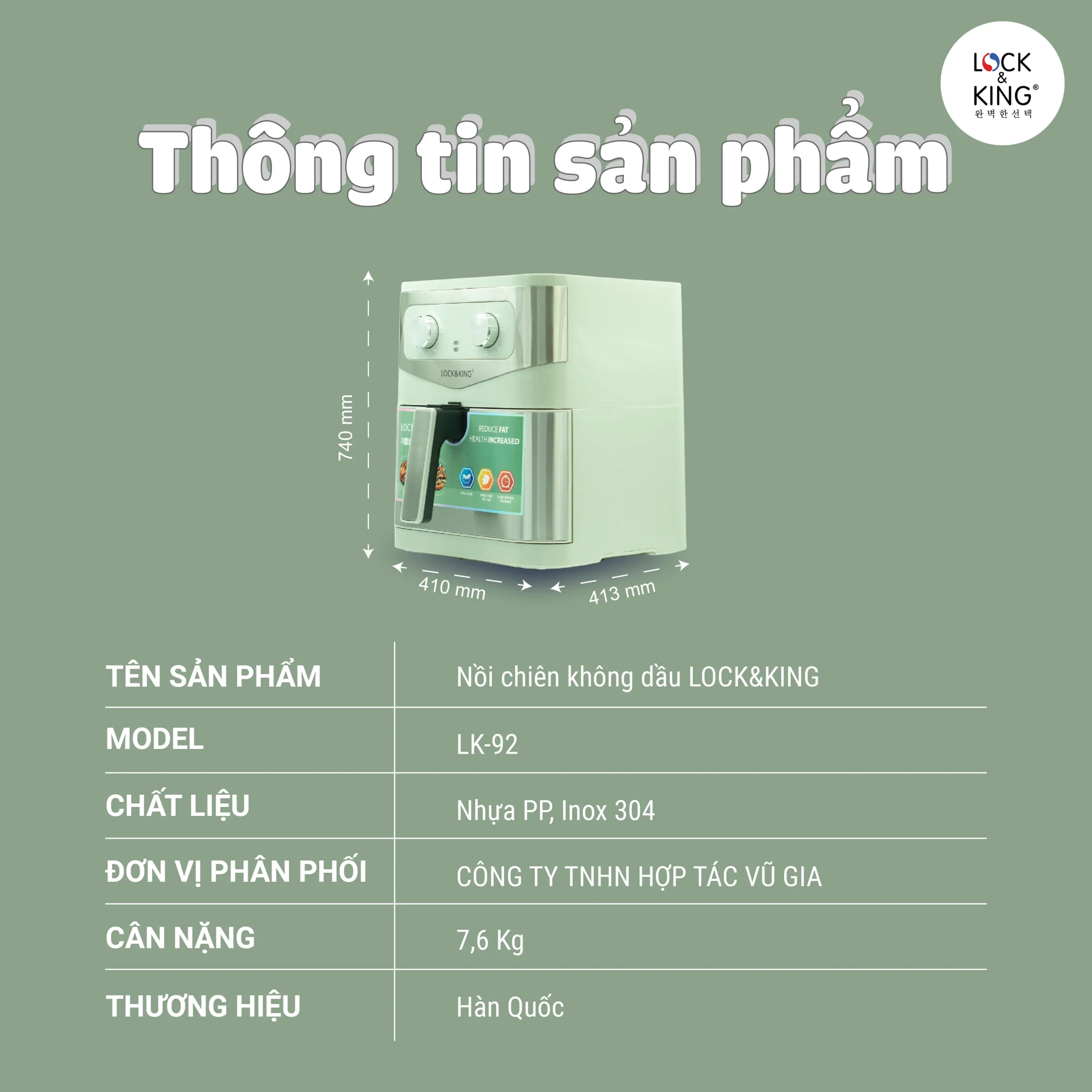Nồi Chiên Không Dầu Lock&King LK-92 - Ảnh 2
